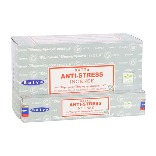 Two boxes of Satya Anti-Stress Incense on a white background