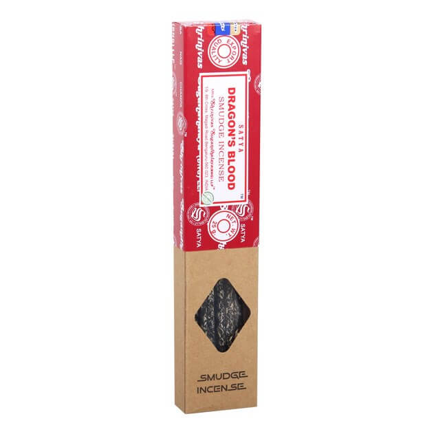 Dragon's Blood incense packaging with red and brown design on a white background