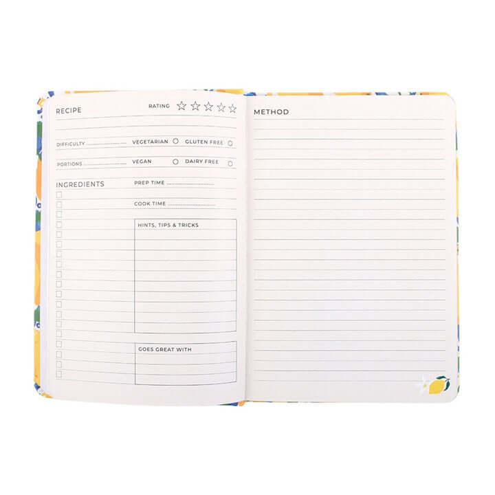 Italian Lemon Print A5 Recipe Journal