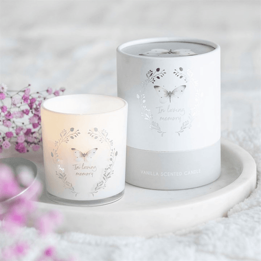 In Loving Memory White Butterfly Vanilla Candle