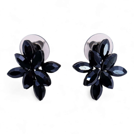Jet Black Vintage Glass Flower Earrings