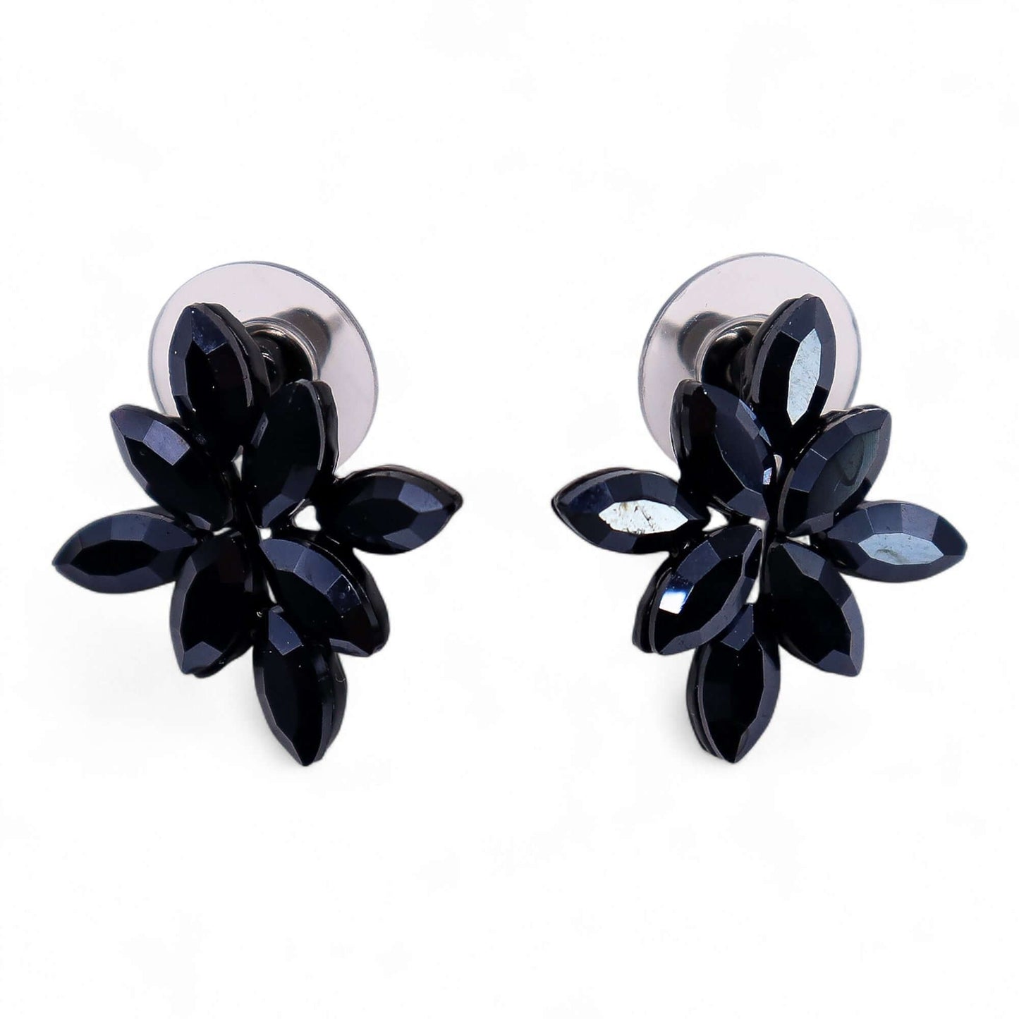 Jet Black Vintage Glass Flower Earrings