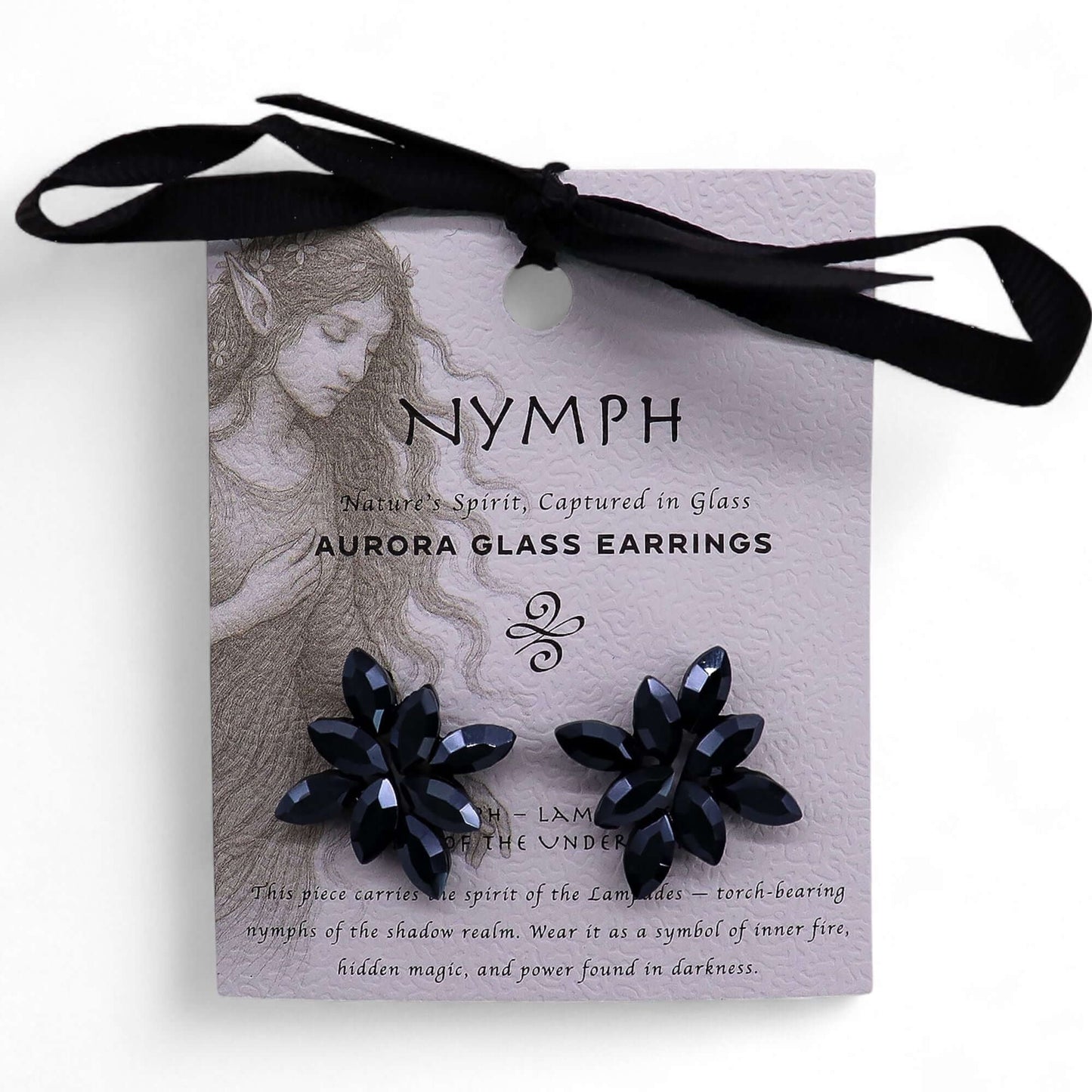 Jet Black Vintage Glass Flower Earrings