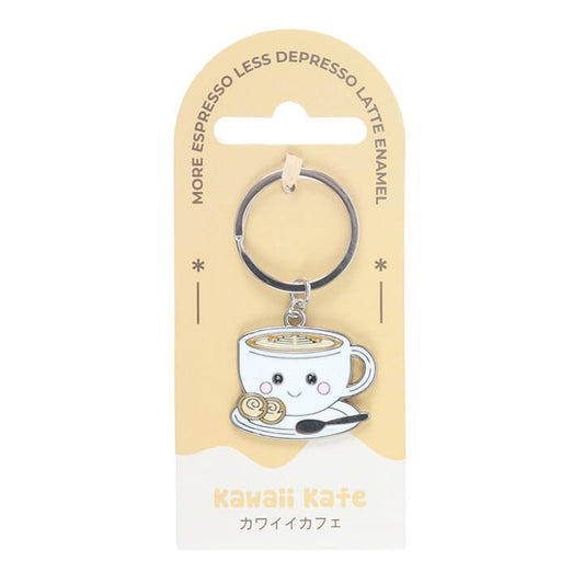 Kawaii Latte Keyring featuring a cute smiling latte cup and design elements, perfect for café lovers.