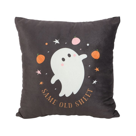 Square "Same Old Sheet" Ghost Cushion – Spooky & Fun Halloween Décor-Sociodigi
