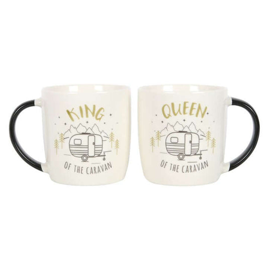 King and Queen Couples Caravan Mug Set featuring 'King of the Caravan' and 'Queen of the Caravan' text.