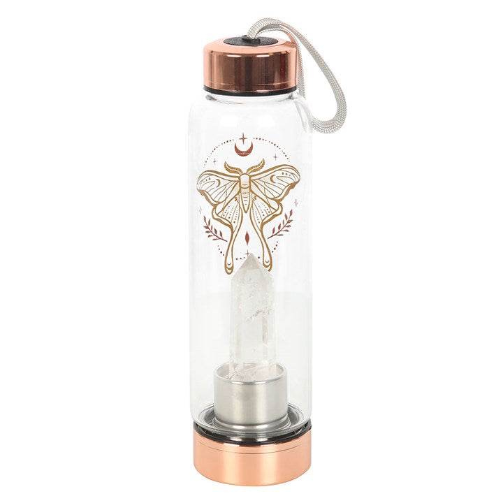 Luna Moth Glass Water Bottle with Clear Quartz Crystal – 500ml-Sociodigi