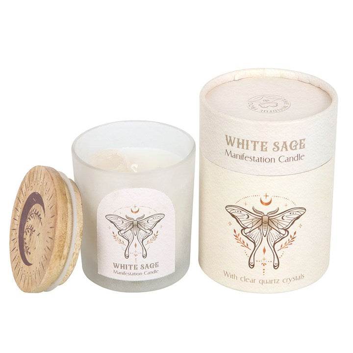 Luna Moth Manifestation Candle with Clear Quartz – White Sage Infused-Sociodigi