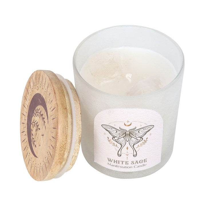 Luna Moth Manifestation Candle with Clear Quartz – White Sage Infused-Sociodigi