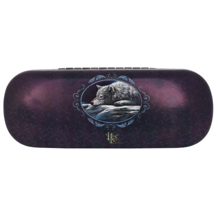 Black rectangular case with wolf design on a white background