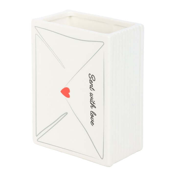 Love Letter Valentine's Day Flower Vase designed like a sealed envelope with a heart detail.