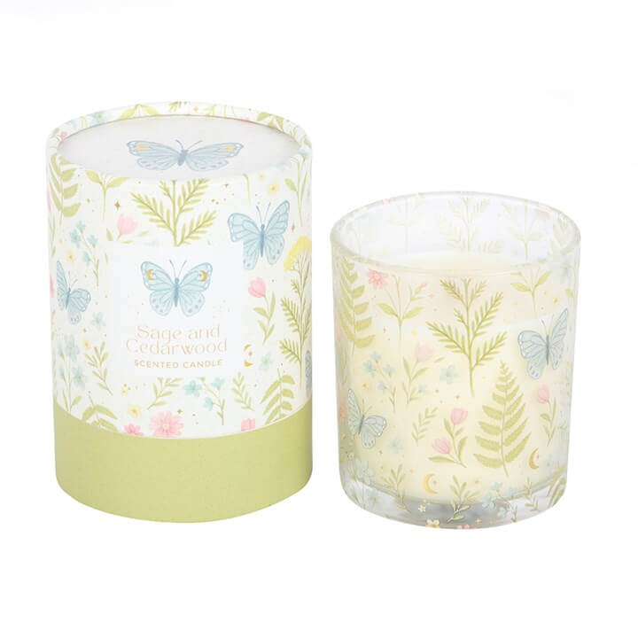 Luna Bloom Butterfly Sage And Cedarwood Candle In Glass Holder 4 Oz Gift Tube