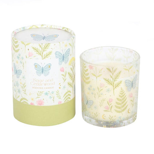 Luna Bloom Butterfly Sage And Cedarwood Candle In Glass Holder 4 Oz Gift Tube
