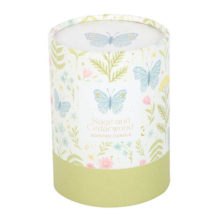 Luna Bloom Butterfly Sage And Cedarwood Candle In Glass Holder 4 Oz Gift Tube