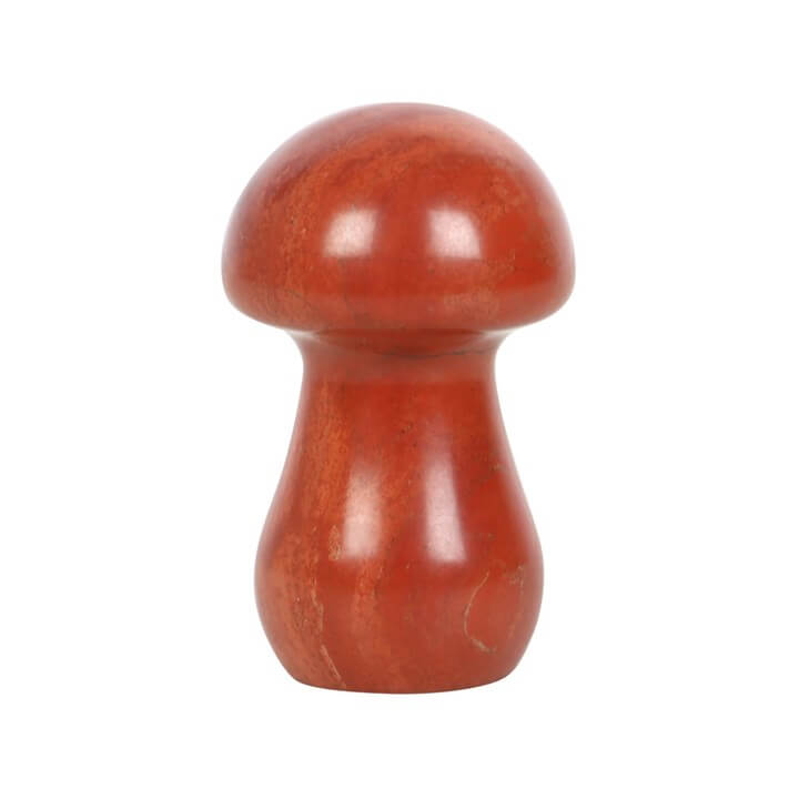 Polished Magical Red Jasper Crystal Mushroom, a grounding energy piece for wellbeing and relaxation, focuses on Red Jasper Crystal.
