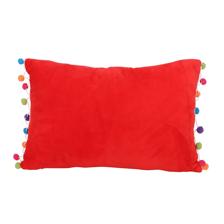 Red Holly Jolly Cushion with Pom Poms-Sociodigi