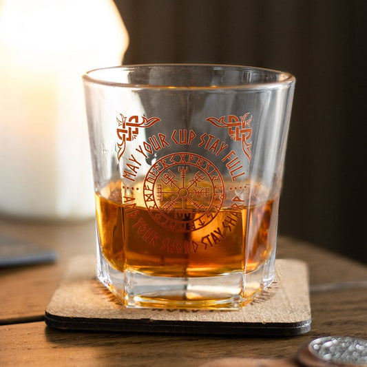 Viking Compass Lowball Drinking Glass with Coaster N/A