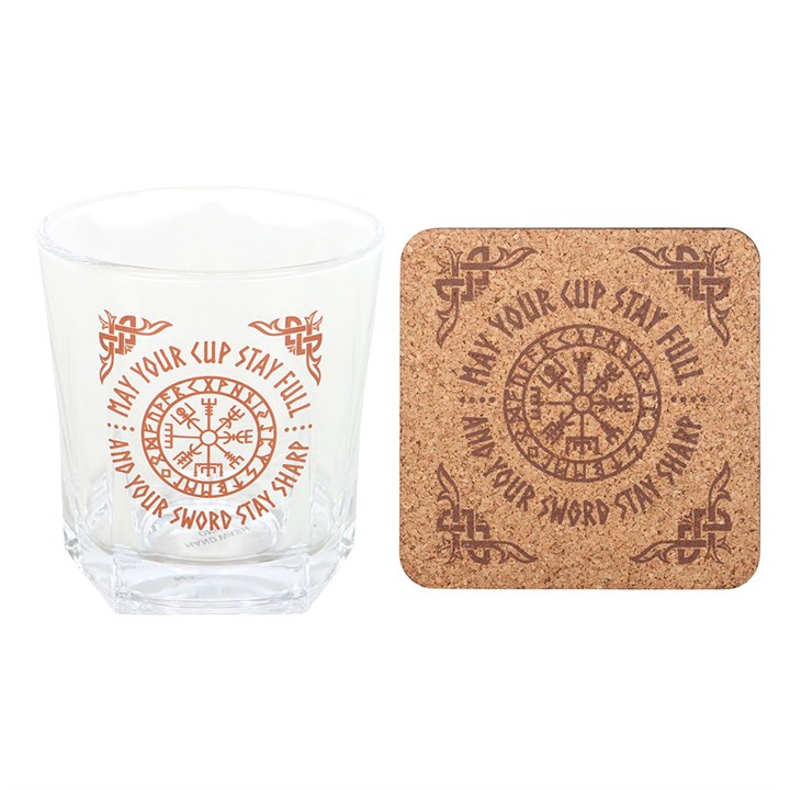 Viking Compass Lowball Drinking Glass with Coaster N/A