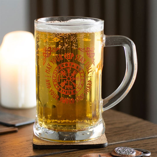 Viking Compass Glass Beer Tankard with Coaster N/A