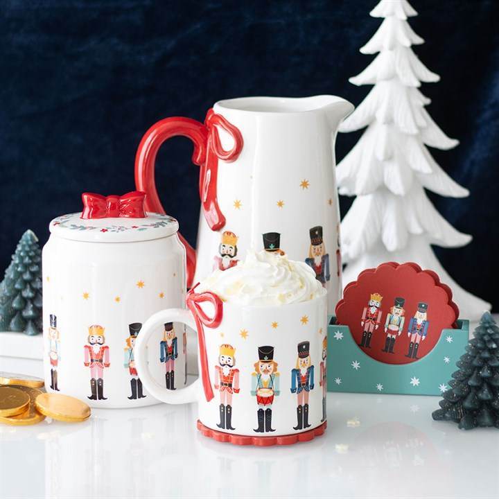 Nutcracker Print Mug with Bow Festive Christmas Hot Chocolate Mug-Sociodigi