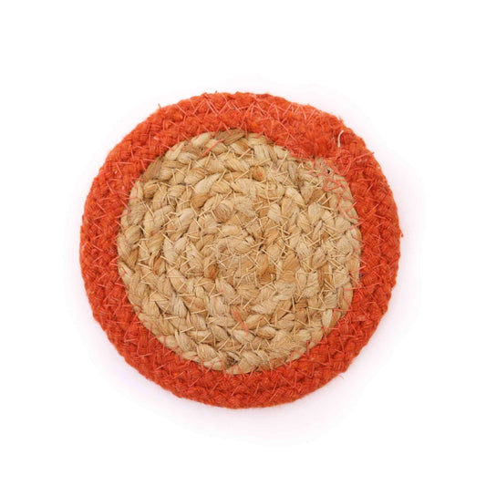 Jute & Cotton Natural Coaster 10cm with clay border, set of 4, featuring Cotton Natural Coaster design.