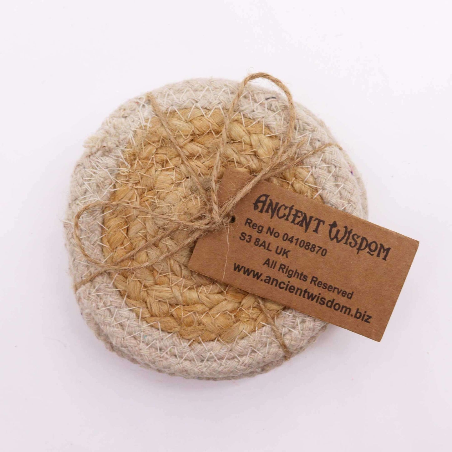 Natural Coaster made of jute and cotton with an ivory border, set of 4 coasters.