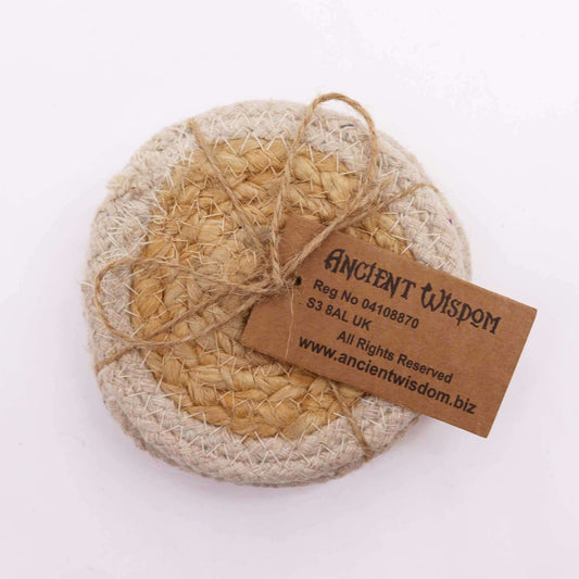 Natural Coaster made of jute and cotton with an ivory border, set of 4 coasters.