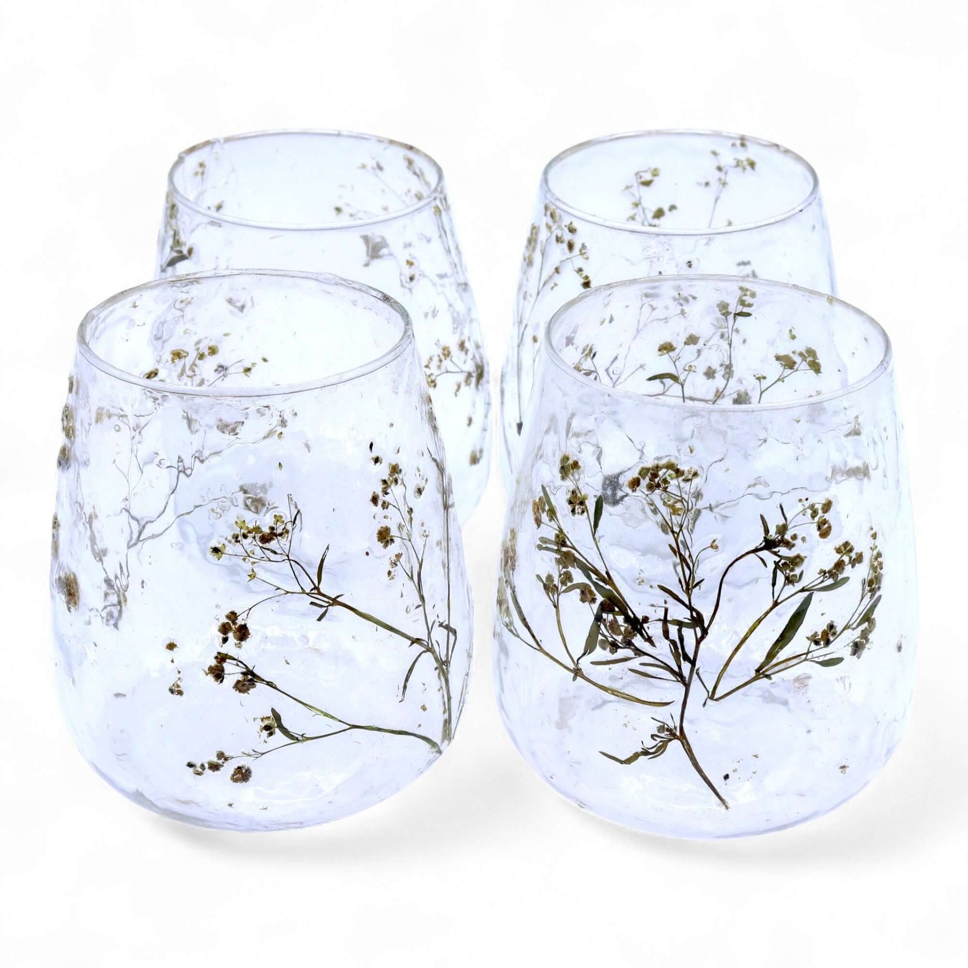 Natural Floral Glass Vase Candle Holder set featuring real dried flowers in recycled glass.