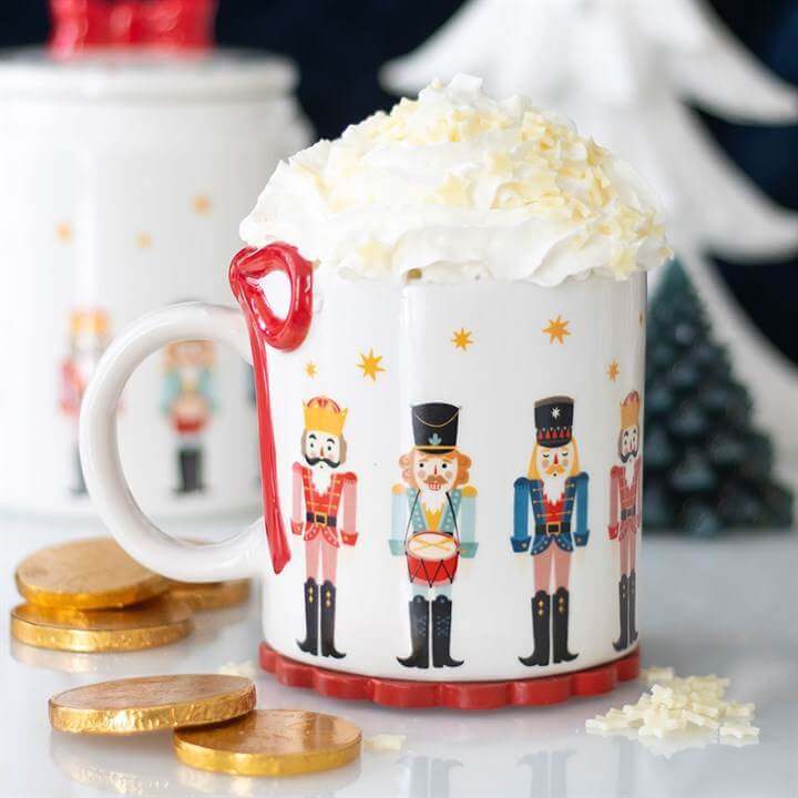 Nutcracker Print Mug with Bow Festive Christmas Hot Chocolate Mug-Sociodigi