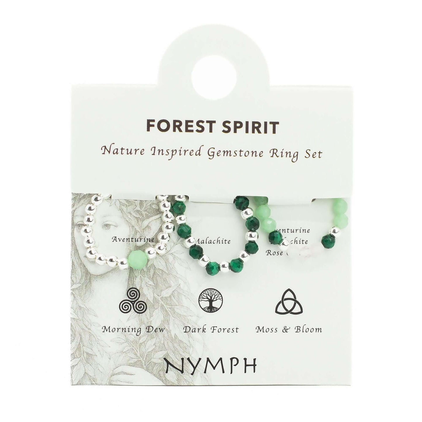 Nymph Spirit Gemstone Rings Set - Forest Spirit