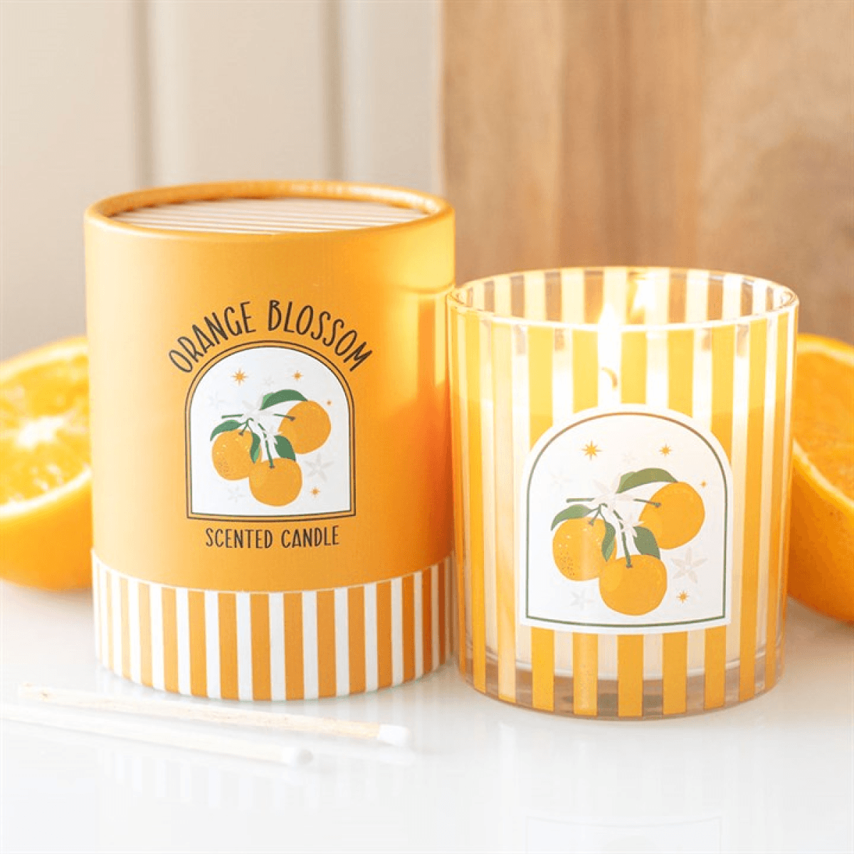 Orange Blossom Scented Candle In Striped Glass Jar