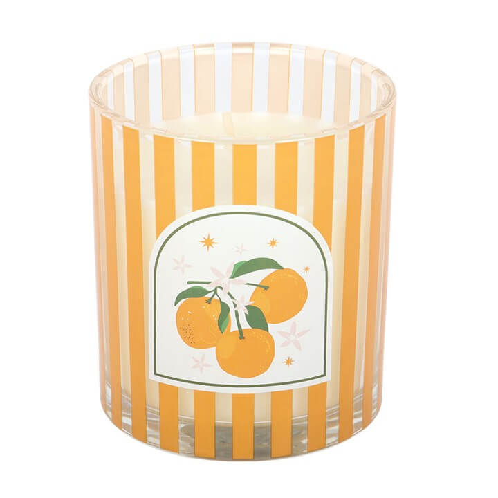 Orange Blossom Scented Candle In Striped Glass Jar