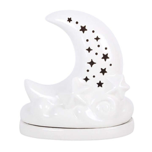 White Pastel Skies Moon Incense Cone Holder