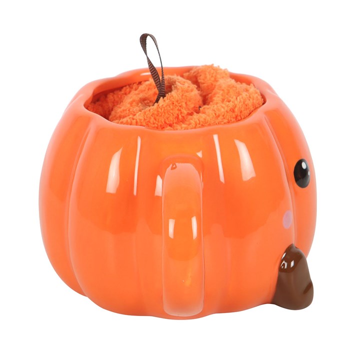 Cute Smiling Pumpkin Mug & Fluffy Socks Gift Set – Halloween Cosy Autumn Bundle-Sociodigi