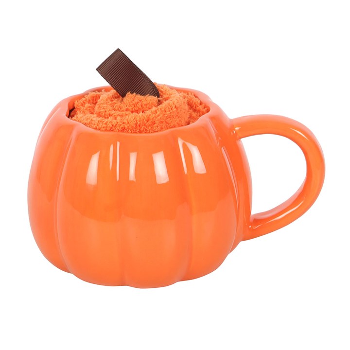 Cute Smiling Pumpkin Mug & Fluffy Socks Gift Set – Halloween Cosy Autumn Bundle-Sociodigi