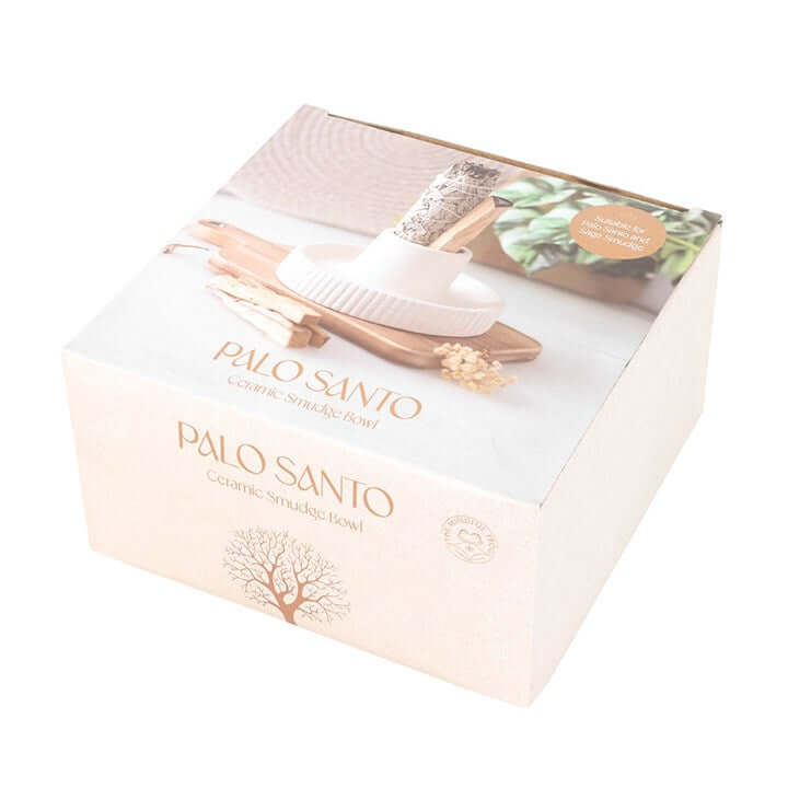 Palo Santo ceramic smudge tool packaging on a white background