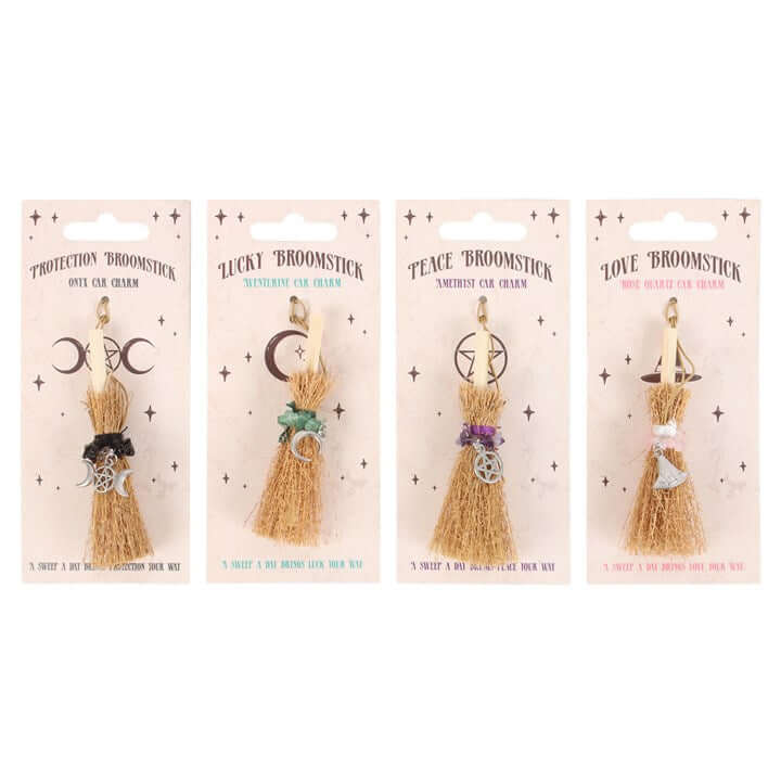 Pack of 12 Lucky Crystal Broomstick Car Charms – 4 Magical Designs-Sociodigi