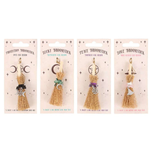 Pack of 12 Lucky Crystal Broomstick Car Charms – 4 Magical Designs-Sociodigi
