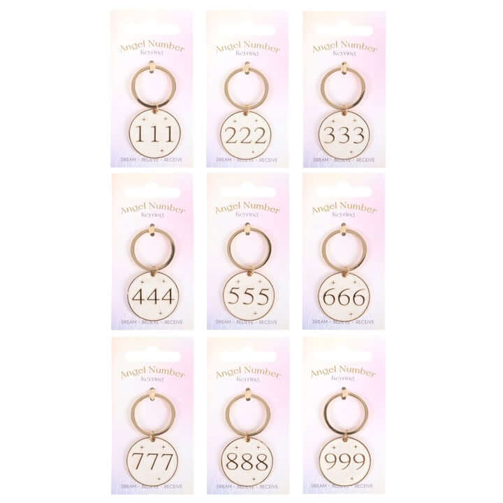 Pack of 9 Angel Number Keyrings-Sociodigi