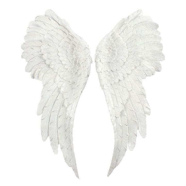 Pair of Large Glitter Angel Wings Wall Décor White Iridescent Hanging Wings-Sociodigi