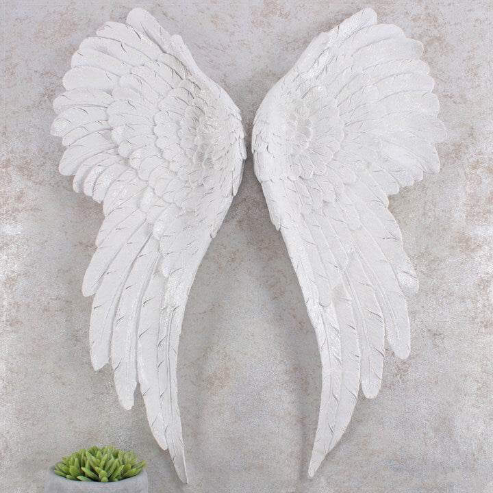 Pair of Large Glitter Angel Wings Wall Décor White Iridescent Hanging Wings-Sociodigi