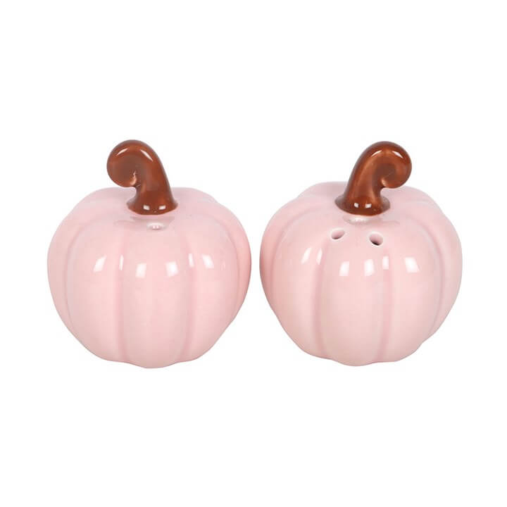 Pink Curly Pumpkin Salt and Pepper Shakers in a charming pumpkin design with a soft pink finish.