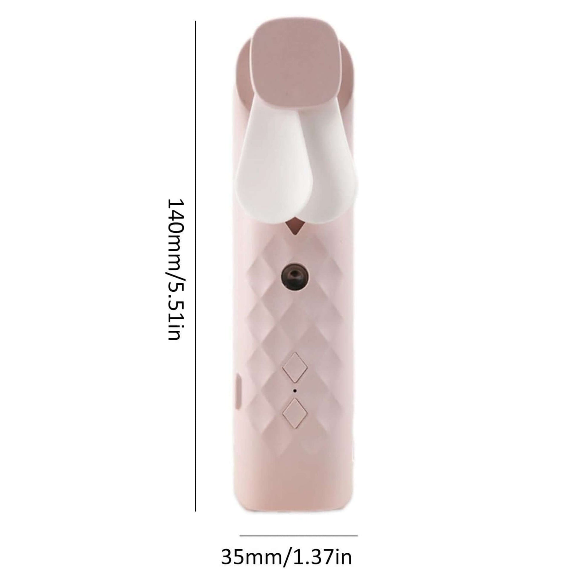 Pink Nano Mist Face Fan - compact and lightweight USB rechargeable design for instant hydration and refreshing mist.