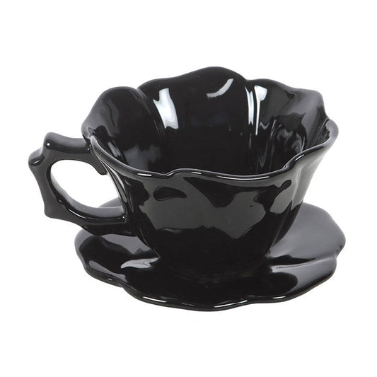 Black Rose Teacup and Saucer N/A