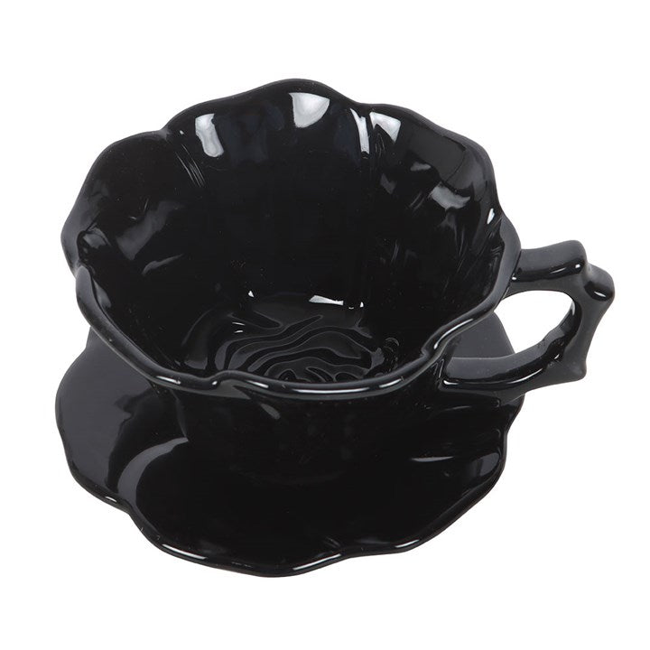 Black Rose Teacup and Saucer N/A