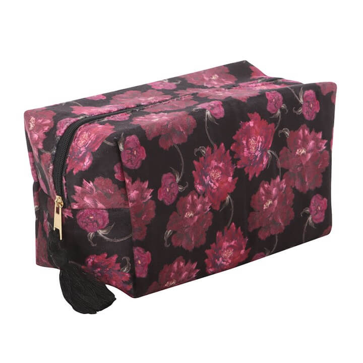 Floral patterned toiletry bag on a white background