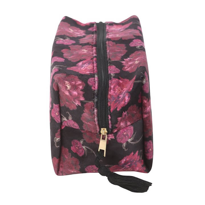 Floral-patterned pouch with a zipper on a white background