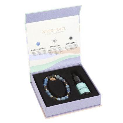 Blue Lace Agate Bracelet with Essential Oil Inner Peace Gift Set-Sociodigi