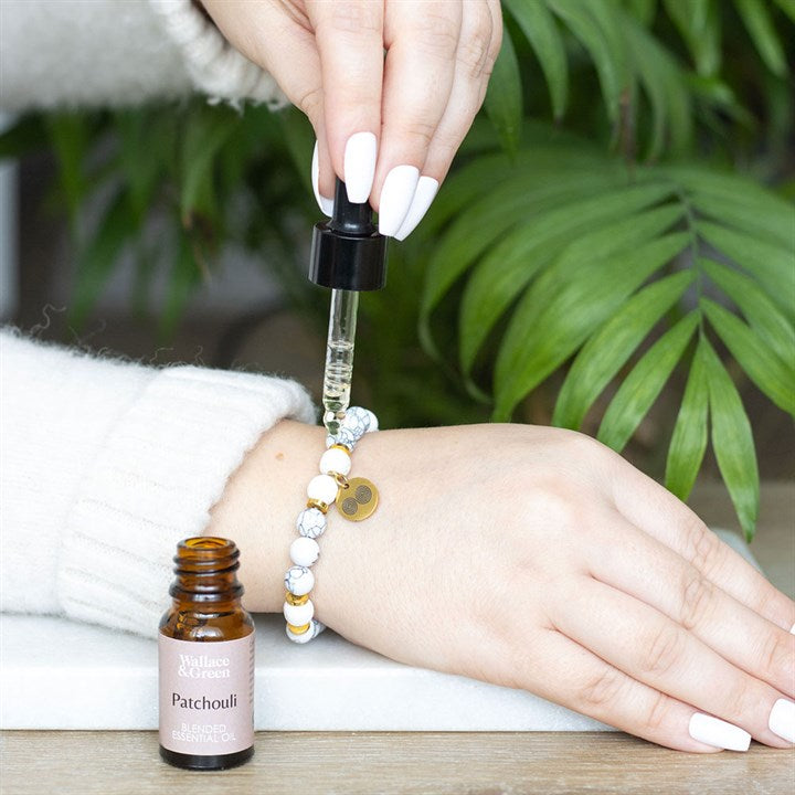 Stress Less Howlite Crystal Essential Oil Bracelet Lava Beads & Patchouli Oil-Sociodigi