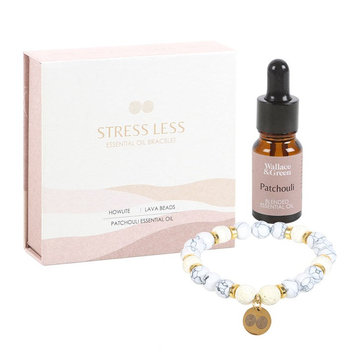 Stress Less Howlite Crystal Essential Oil Bracelet Lava Beads & Patchouli Oil-Sociodigi